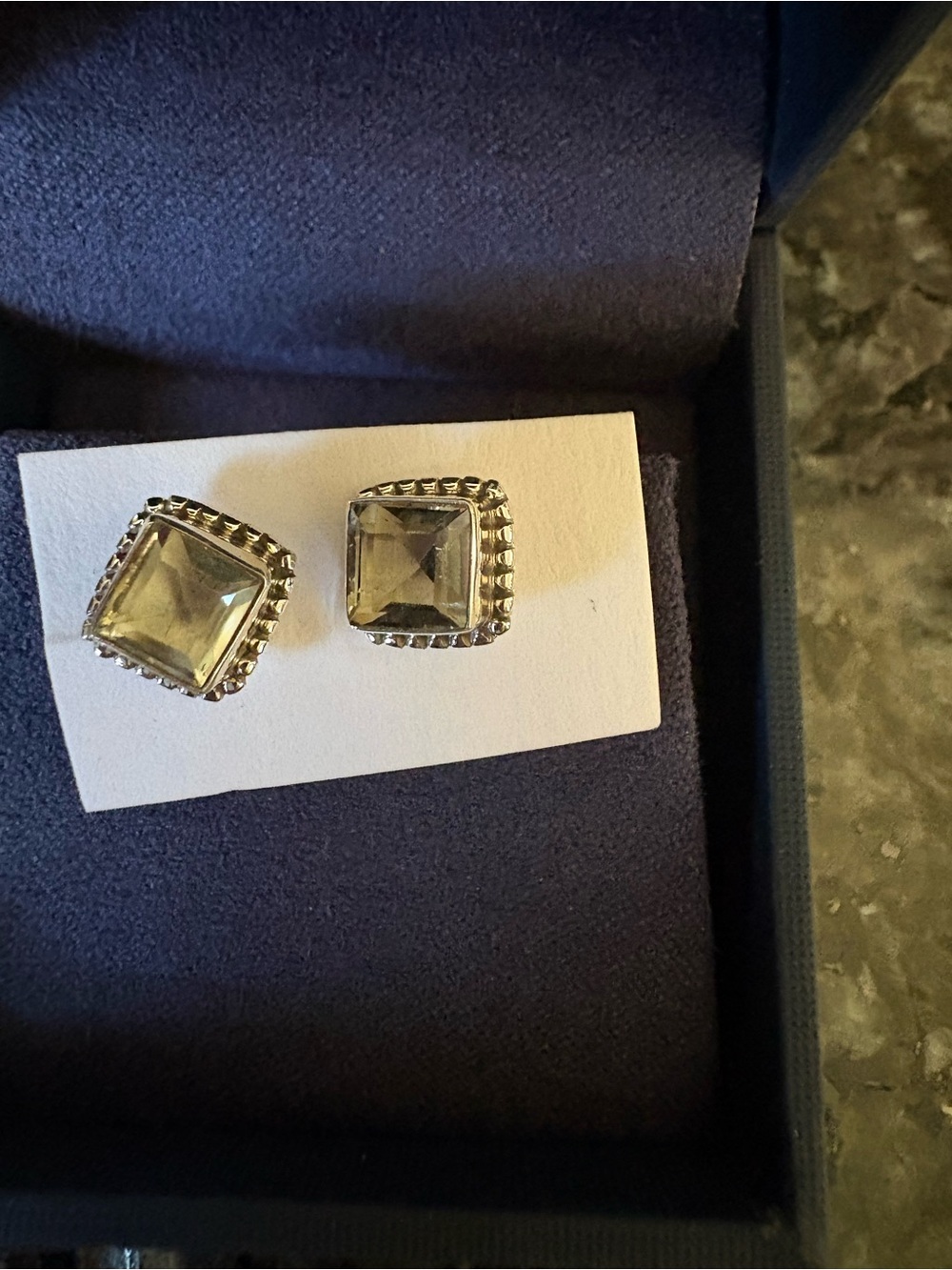 Sterling Silver Square Green Amethyst Stud Earrings - Women Jewelry